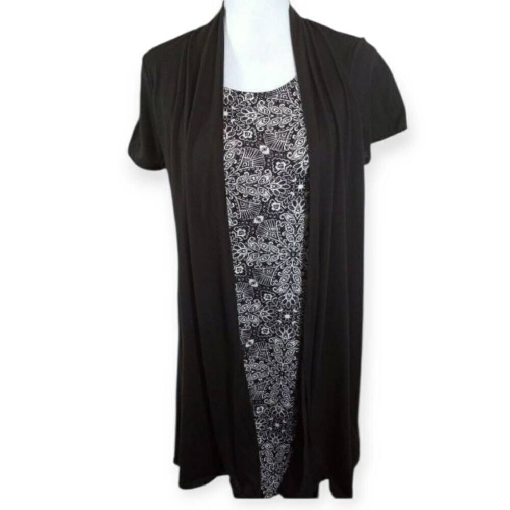 JONATHAN MARTIN BLACK & WHITE DRESS W/ATTACHED CARDIGAN SZ.S EUC